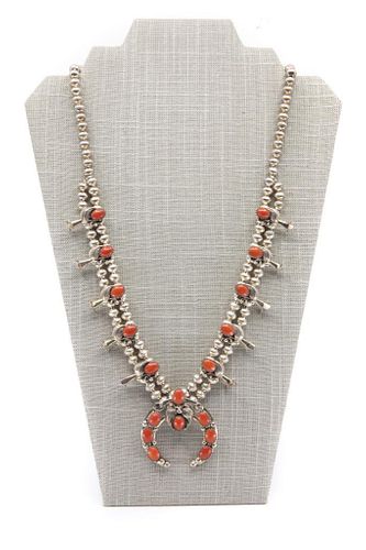 GIA Mid Century Native American Squash Blossom Necklace