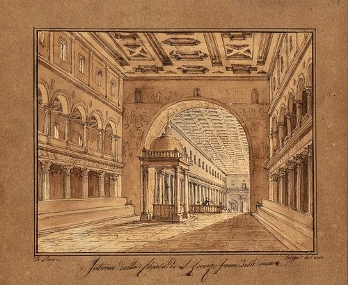 Scuola romana, inizi secolo XIX - Interior of the Church of San Lorenzo fuori le Mura