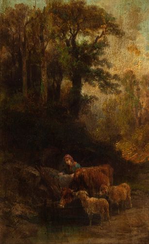 S. Mazza (Scuola italiana seconda metà del XIX secolo) - Shepherdess making the animals water