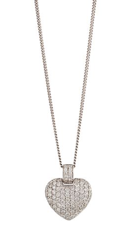 A DIAMOND-SET HEART PENDANT NECKLACE
 The heart-shaped pend