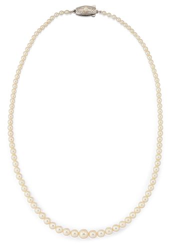 A MIKIMOTO CULTURED PEARL NECKLACE, the graduated cultured 