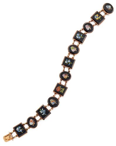 A 19TH CENTURY MICROMOSAIC BRACELET, the alternating oval a