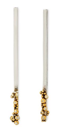 A PAIR OF CONTEMPORARY SILVER AND GOLD PLATED EARRINGS, the