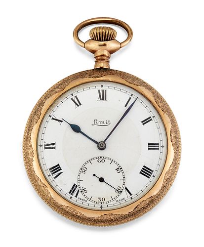 A GOLD PLATED LIMIT POCKET WATCH.?Circular white dial with 