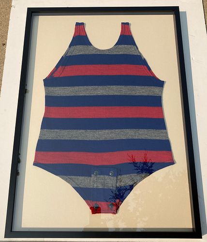1920s-30s Royal Block Stripe Swim Suit