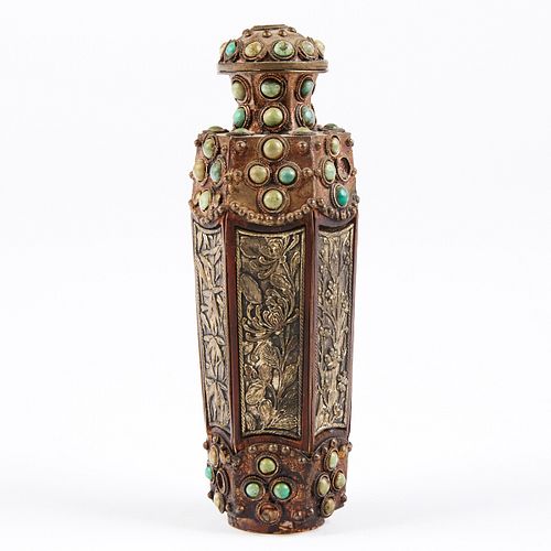 Chinese Turquoise and Silver Snuff Bottle