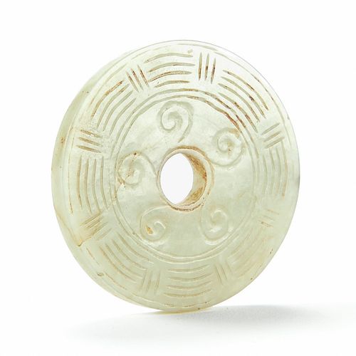 Fine Chinese Carved Jade Bi w/ 8 Symbols
