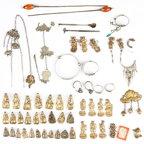 Assorted Chinese Silver Objects - Hat Pins Jewelry
