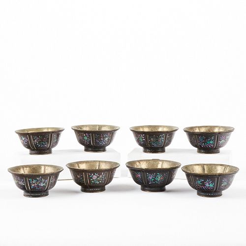 Set of 8 Chinese Mother of Pearl Inlaid Bowls