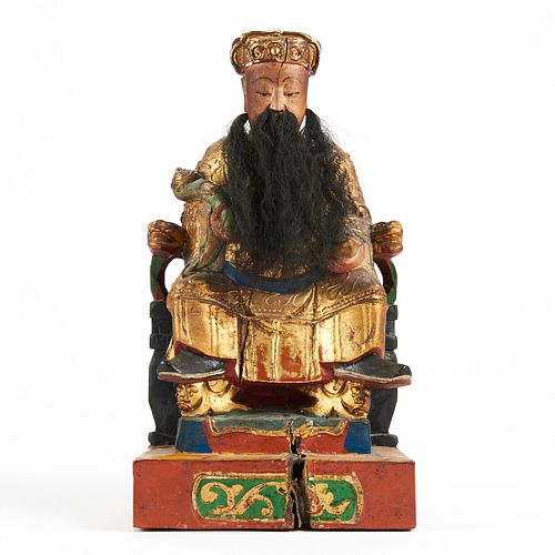 Chinese Carved Polychrome Deity Tu Di Gong