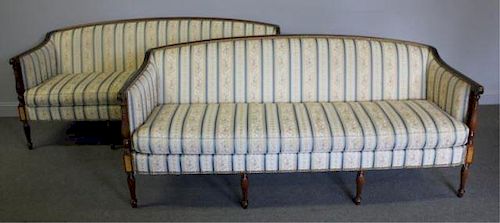 Pair of Upholstered Sheraton Style Sofas.