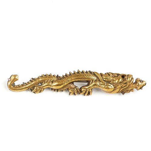 Japanese Brass Silver Gilt Dragon Brooch