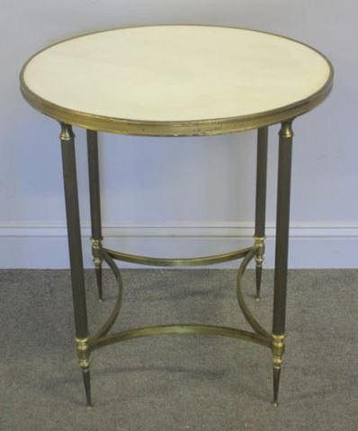 Marble Top Gilt Metal and Steel Center Table.