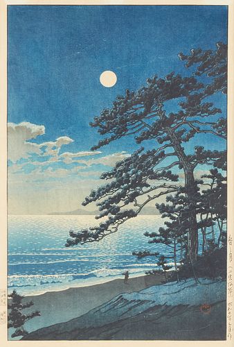 Hasui Kawase "Spring Moon & Ninomiya Beach" Woodblock Print