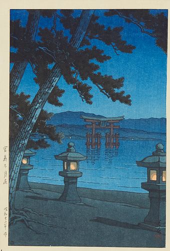 Hasui Kawase "Moonlit Night in Miyajima" Woodblock Print