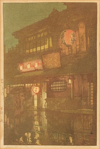 Hiroshi Yoshida "Night in Kyoto" Japanese Woodblock Print