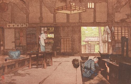 Hiroshi Yoshida "Farm House" Japanese Woodblock Print