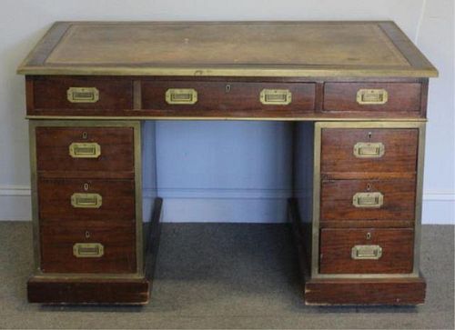 Antique Leathertop Brass Mounted Campaign Desk.