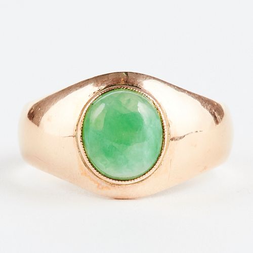 14K Rose Gold And Jade Gents Ring - Size 10.5