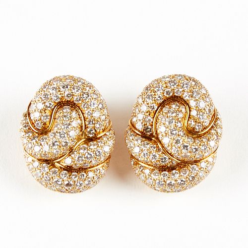 18K Yellow Gold And Diamond Clip Back Earrings