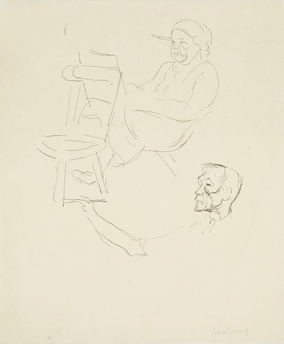 Paul Cadmus Female and Male Figure Ink Sketch