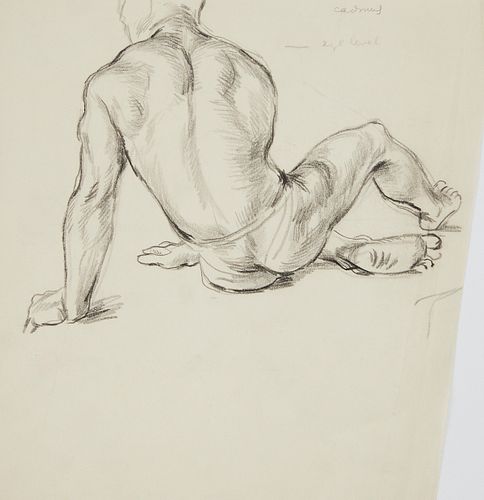 Paul Cadmus Male Figure Charcoal Sketch on Paper