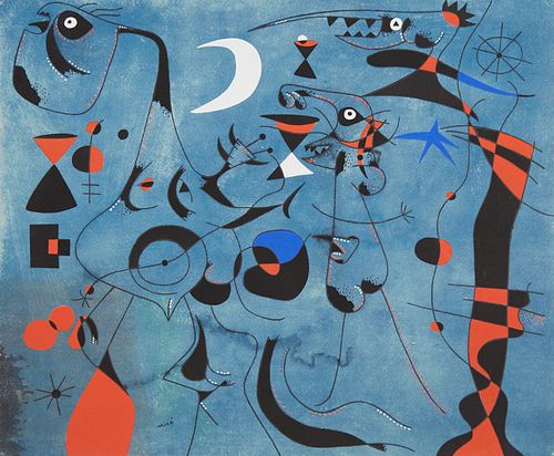 After Joan Miro "Constellations (People at Night)" Pochoir Print 1959