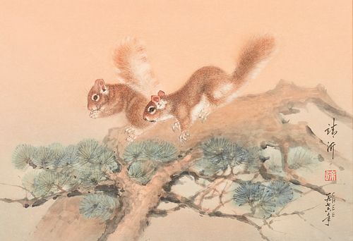 Cheng Khee Chee "Squirrels" Watercolor