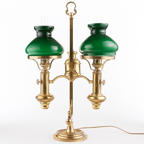 Double Brass Emeralite Student Library Lamp