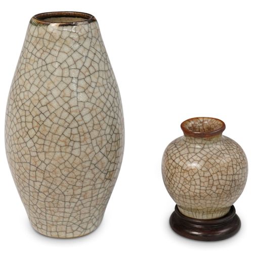 2 Chinese Crackled Ceramic Vases