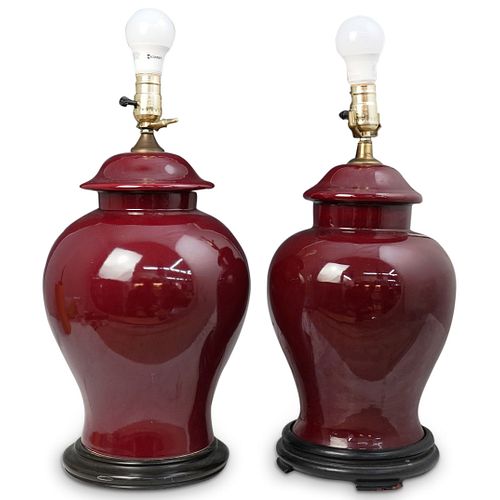 Pair Of Sang De Boeuf Vase Lamps