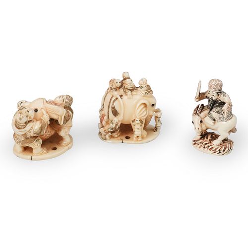 (3 Pc) Set of Japanese Carved Bone Netsuke
