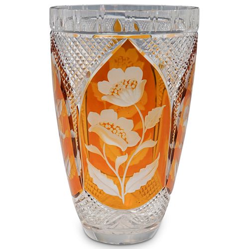 Etched Bohemian Glass Vase
