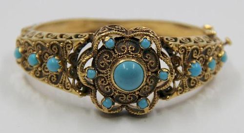 JEWELRY. 14kt Gold and Turquoise Bracelet.