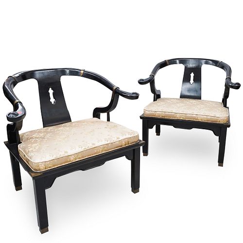 Pair Of Chinese Wooden Horse Shoe Chairs