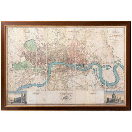 Framed Christopher Greenwood Map of London printed in six sheets 1824-26
