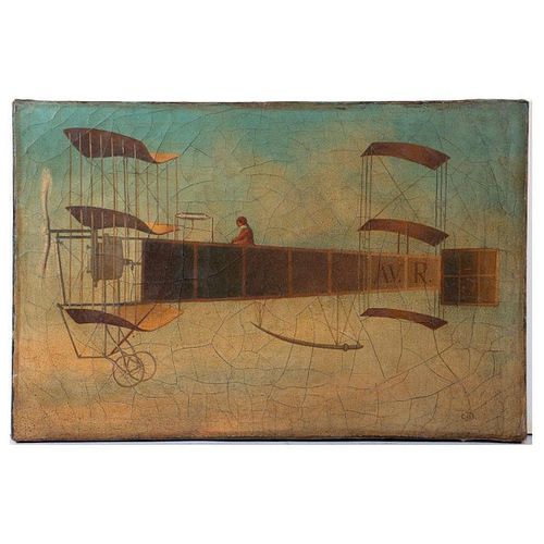 Early Aviation Era Painting of a Biplane