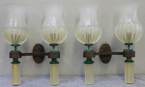 Midcentury Pair of Barovier & Toso Glass Sconces.