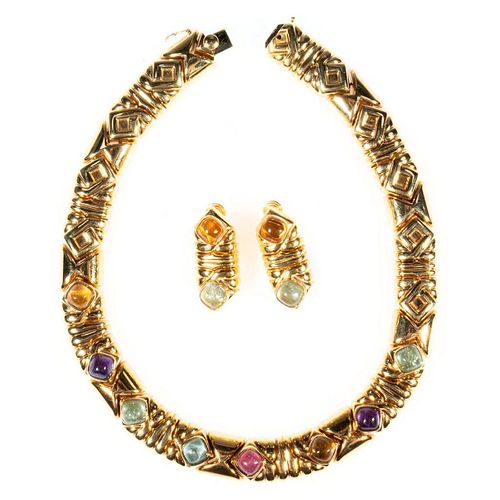 Kria semi-precious & 18k gold collar and earring set
