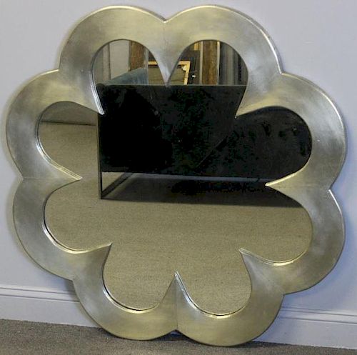 Decorative Floral Form Silver Gilt Wood Mirror.