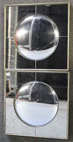 Pair of Silvered Bullseye / Convex Mirrors.