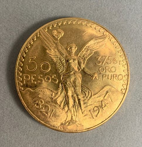 50 Pesos, Mexican gold coin (UNC).