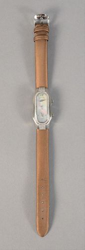Philip Stein Ladies stainless steel wristwatch, mother of pearl dial, brown strap, signed 'Philip Stein, Magnetic Teslar'. Provenance: Estate of Maril