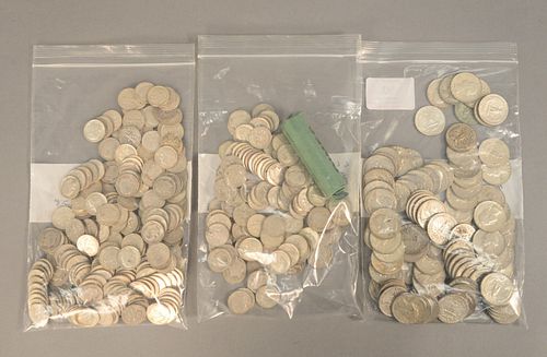 Coin lot to include, $25.00 face 90% Roosevelt dimes, $16.50 face 90% mixed dime lot, 1 original roll 1963 - D along with $24.25 face 90%, circulated 