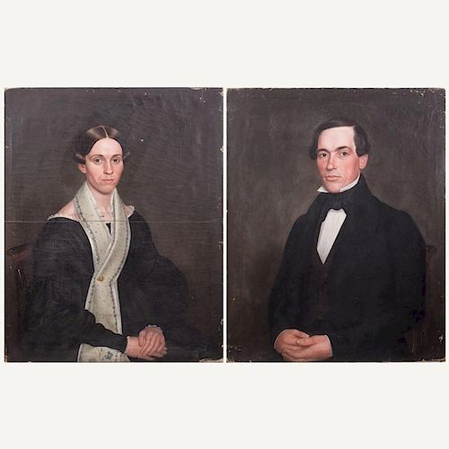 Attributed to Ammi Phillips (1788-1865) Portraits of a Gentleman and Lady Oil on canvas