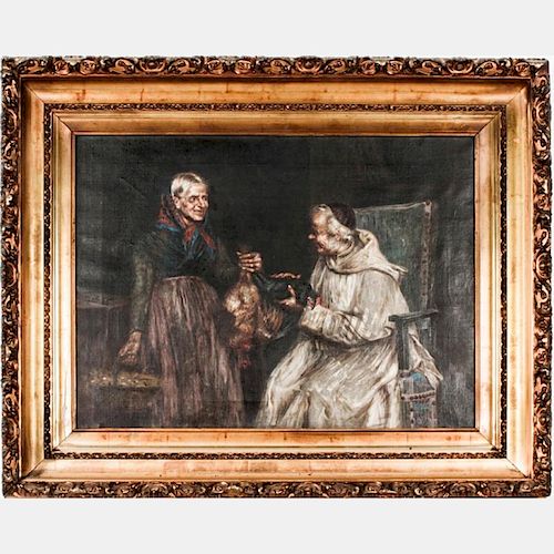 Italian School (19th Century) Interior Scene with Bishop and Peasant Woman Oil on canvas