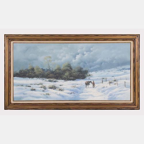 Jorge Tarallo (b. 1951) Winter Landscape with Cowboy Oil on canvas