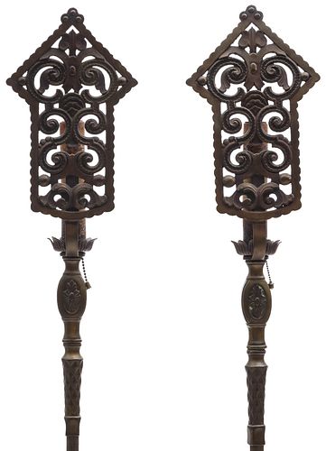 A PAIR EARLY 20TH C. BRONZE FLOOR STANDING LIGHTS