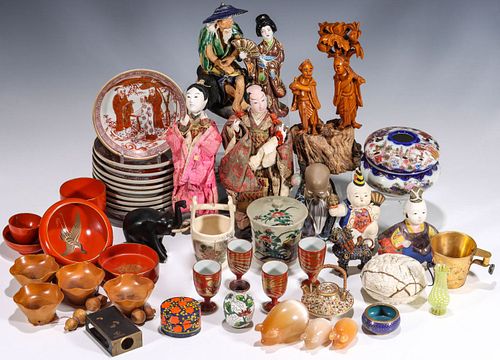 A LARGE COLLECTION OF ASIAN CERAMICS, CARVINGS AND MORE