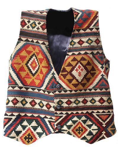 A MEN'S VEST MADE FROM HAND MADE WOOL CAUCASIAN KELIM
